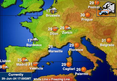 Spain Předpověď počasí Teplota Mapa 