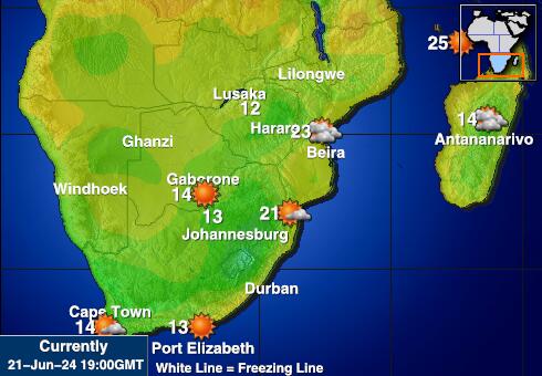 Swaziland Předpověď počasí Teplota Mapa 