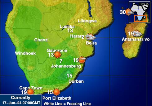 Swaziland Værmelding Temperatur kart 