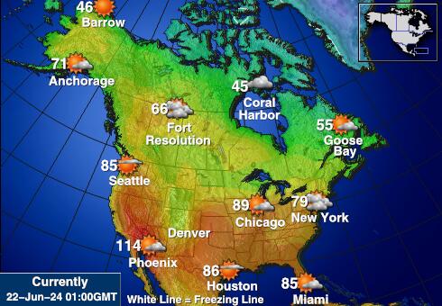 USA Alaska Předpověď počasí Teplota Mapa 