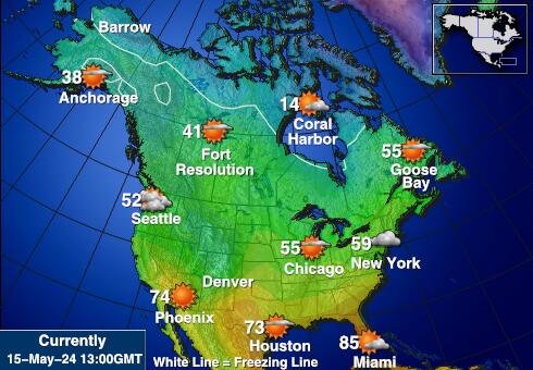 USA Stany Zjednoczone Prognoza pogody temperaturę na mapie 