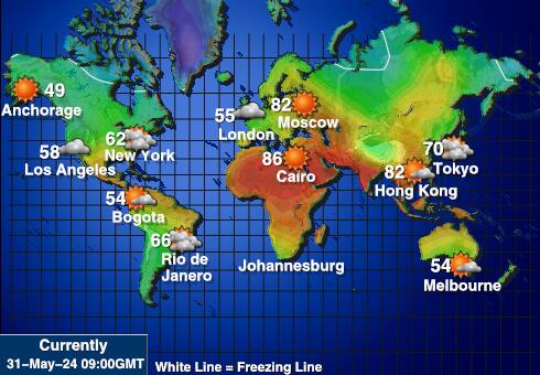 Maailman Sääennuste lämpötila kartalla 