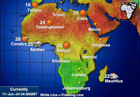 Zambia Værmelding Temperatur kart 