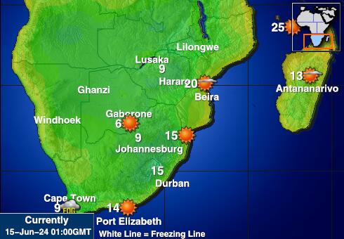 Zimbabwe Værmelding Temperatur kart 